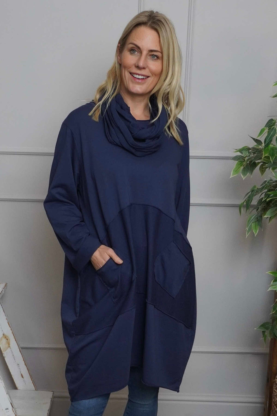 Rizo Snood Cotton Dress Navy