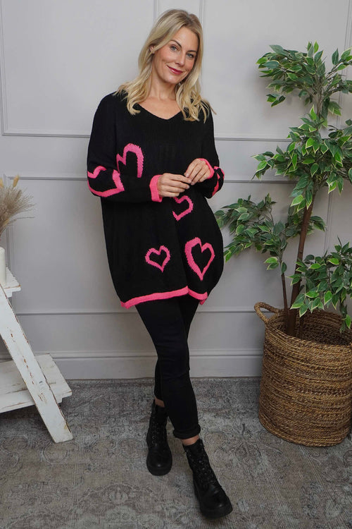 Milena Heart Knitted Jumper Black - Image 1