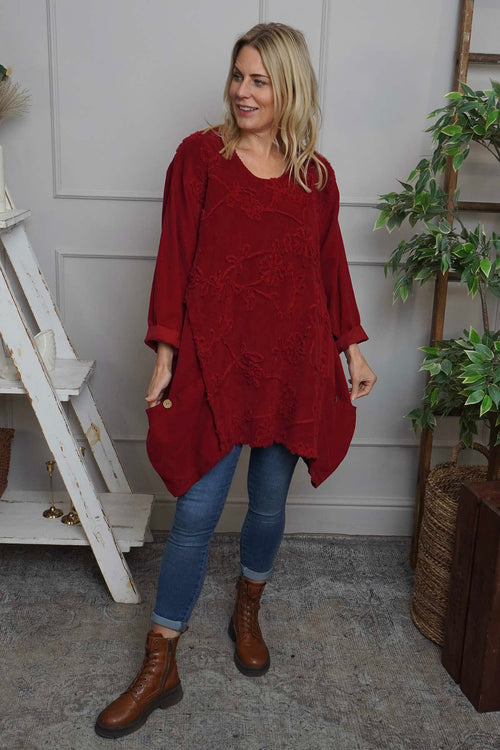 Rita Cord Detail Tunic Red - Image 1