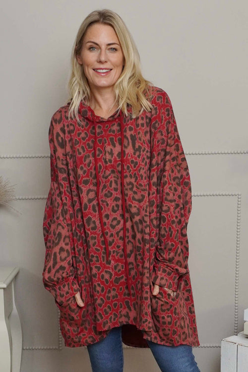 Shayla Leopard Hooded Cotton Top Red - Image 2