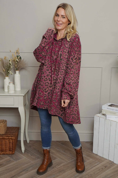 Shayla Leopard Hooded Cotton Top Burgundy - Image 2