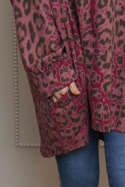 Shayla Leopard Hooded Cotton Top Burgundy - Image 3