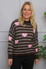 Carina Heart Stripe Knitted Jumper Cocoa Cocoa - Carina Heart Stripe Knitted Jumper Cocoa
