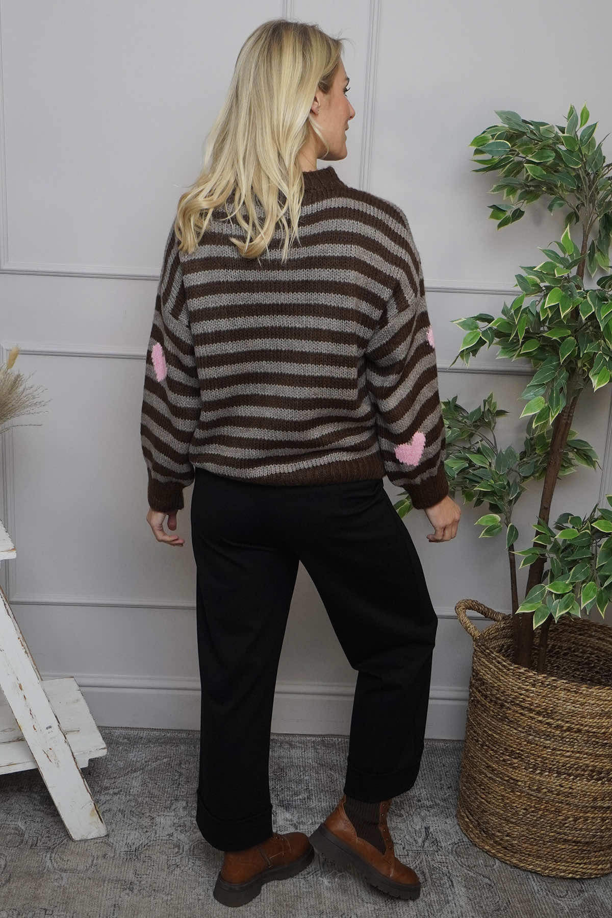 Carina Heart Stripe Knitted Jumper Cocoa