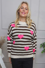 Carina Heart Stripe Knitted Jumper Stone Stone - Carina Heart Stripe Knitted Jumper Stone