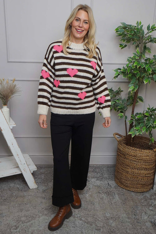 Carina Heart Stripe Knitted Jumper Stone - Image 2
