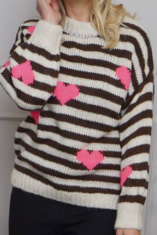 Carina Heart Stripe Knitted Jumper Stone - Image 3