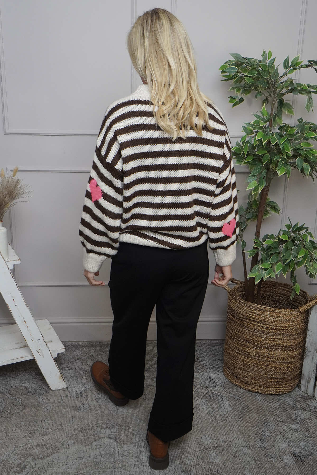 Carina Heart Stripe Knitted Jumper Stone