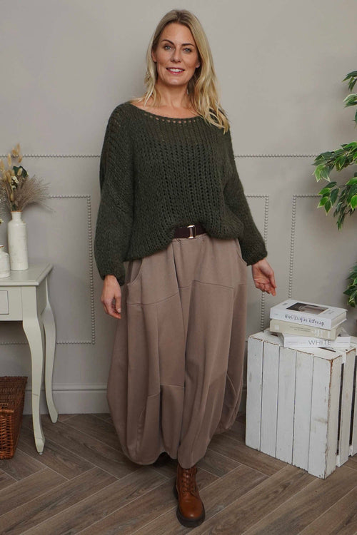 Georgetta Belted Cotton Skirt Mocha - Image 1