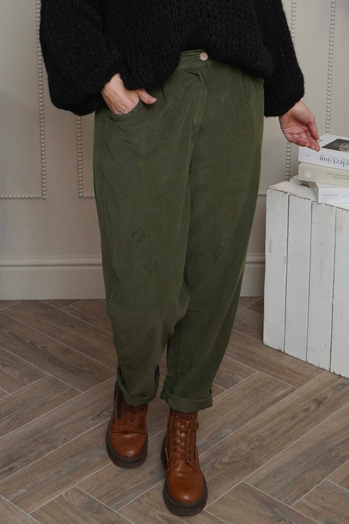 Carmella Needlecord Trousers Khaki - Image 1
