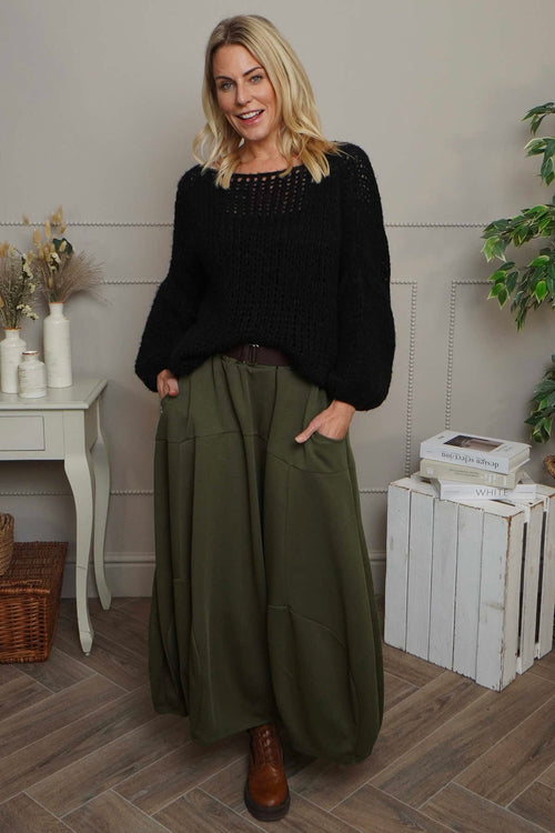 Georgetta Belted Cotton Skirt Khaki - Image 2