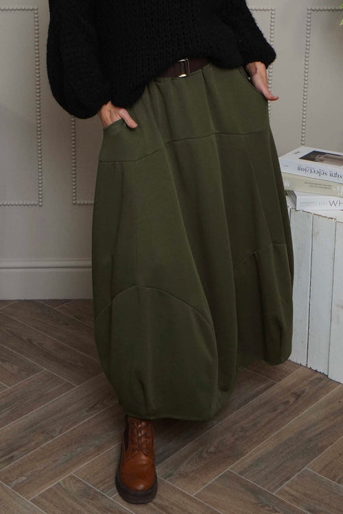 Georgetta Belted Cotton Skirt Khaki - Image 1
