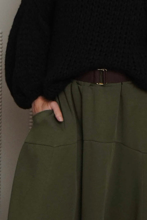 Georgetta Belted Cotton Skirt Khaki - Image 3