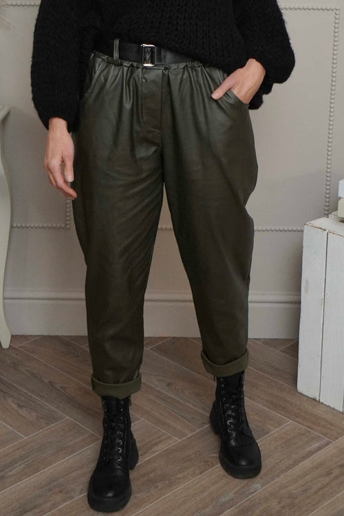 Hilary Wet Look Trousers Khaki - Image 2