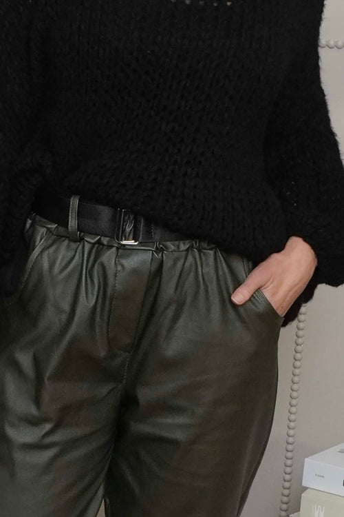 Hilary Wet Look Trousers Khaki - Image 3