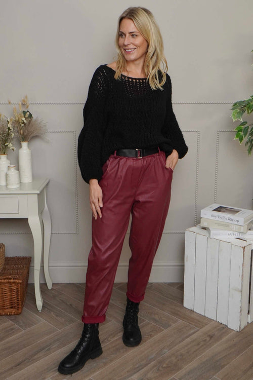 Hilary Wet Look Trousers Wine - Image 2