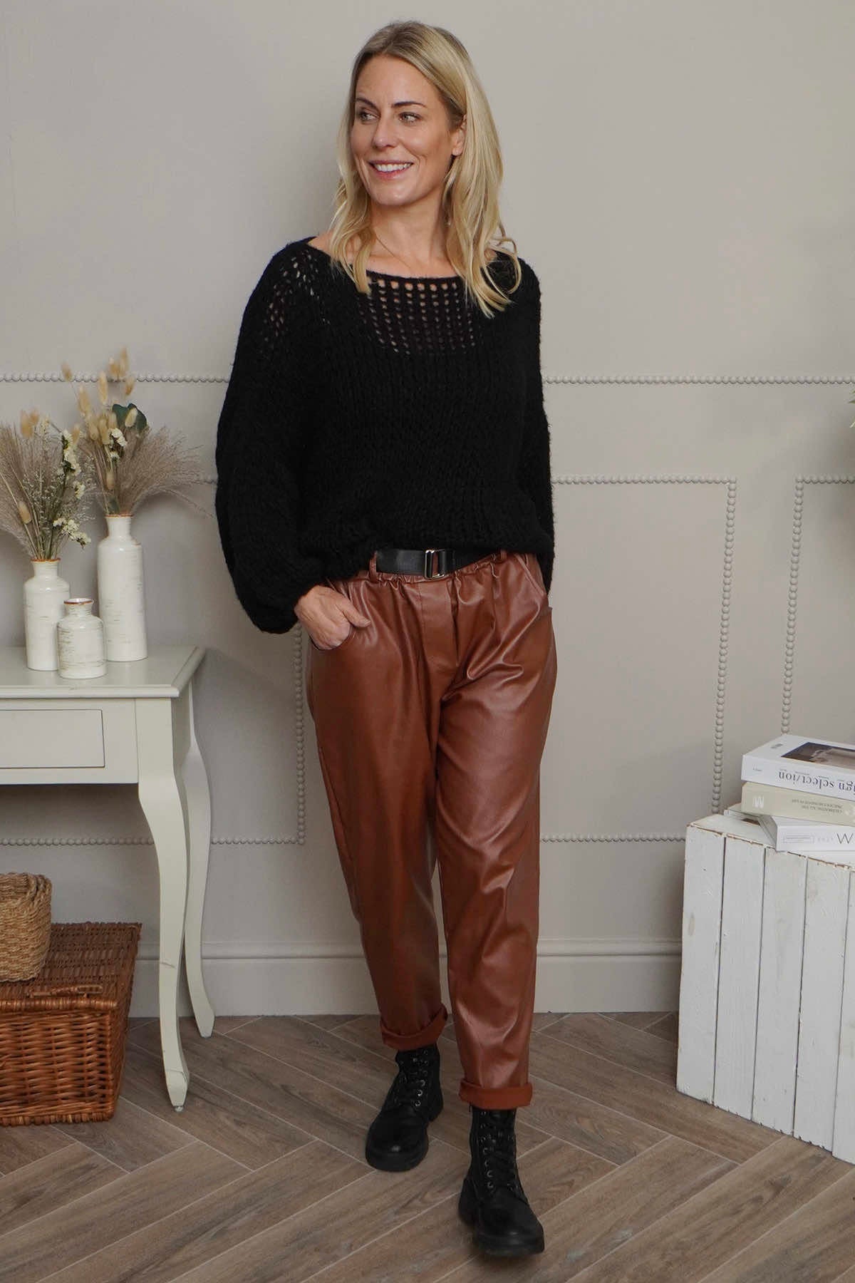 Hilary Wet Look Trousers Nutmeg