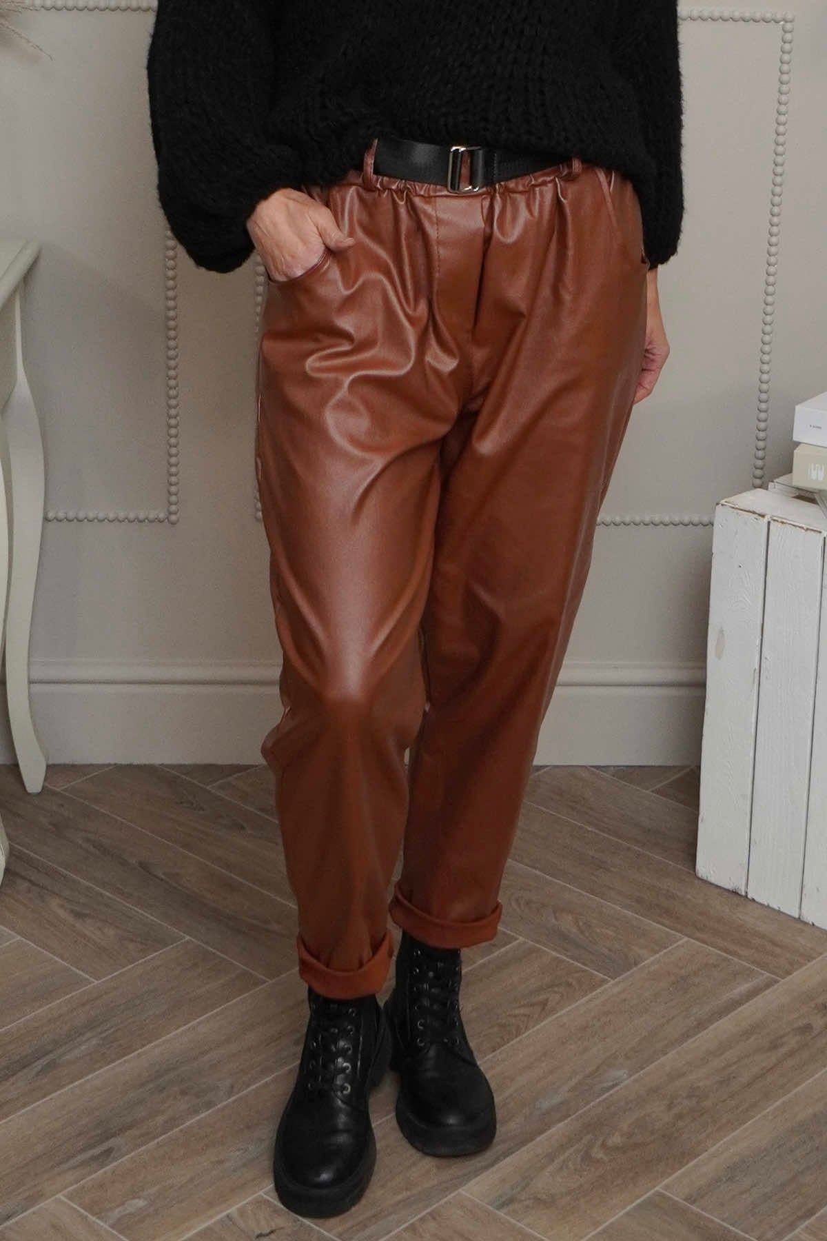 Hilary Wet Look Trousers Nutmeg