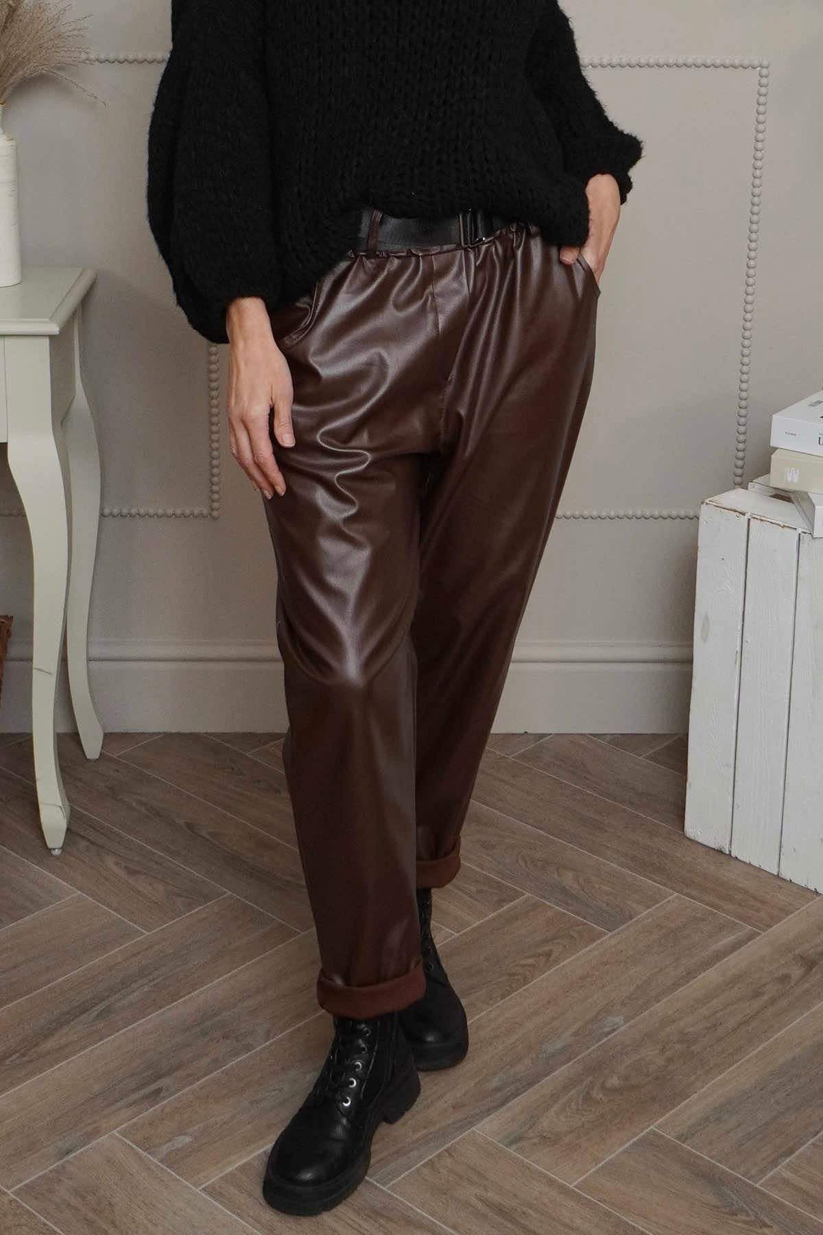 Hilary Wet Look Trousers Cocoa