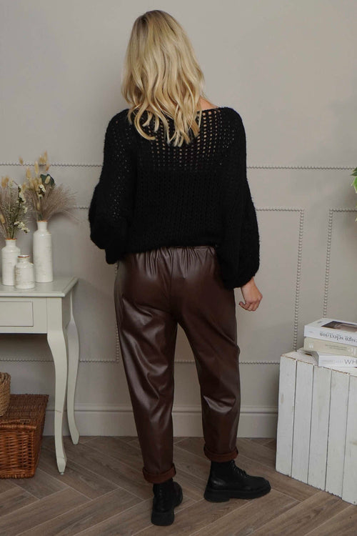 Hilary Wet Look Trousers Cocoa - Image 4
