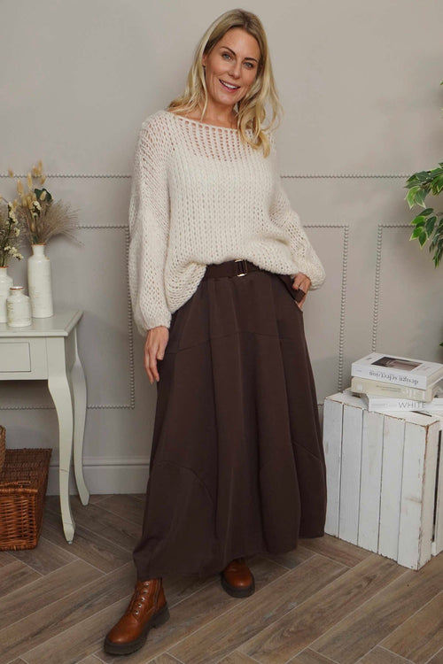 Georgetta Belted Cotton Skirt Cocoa - Image 1