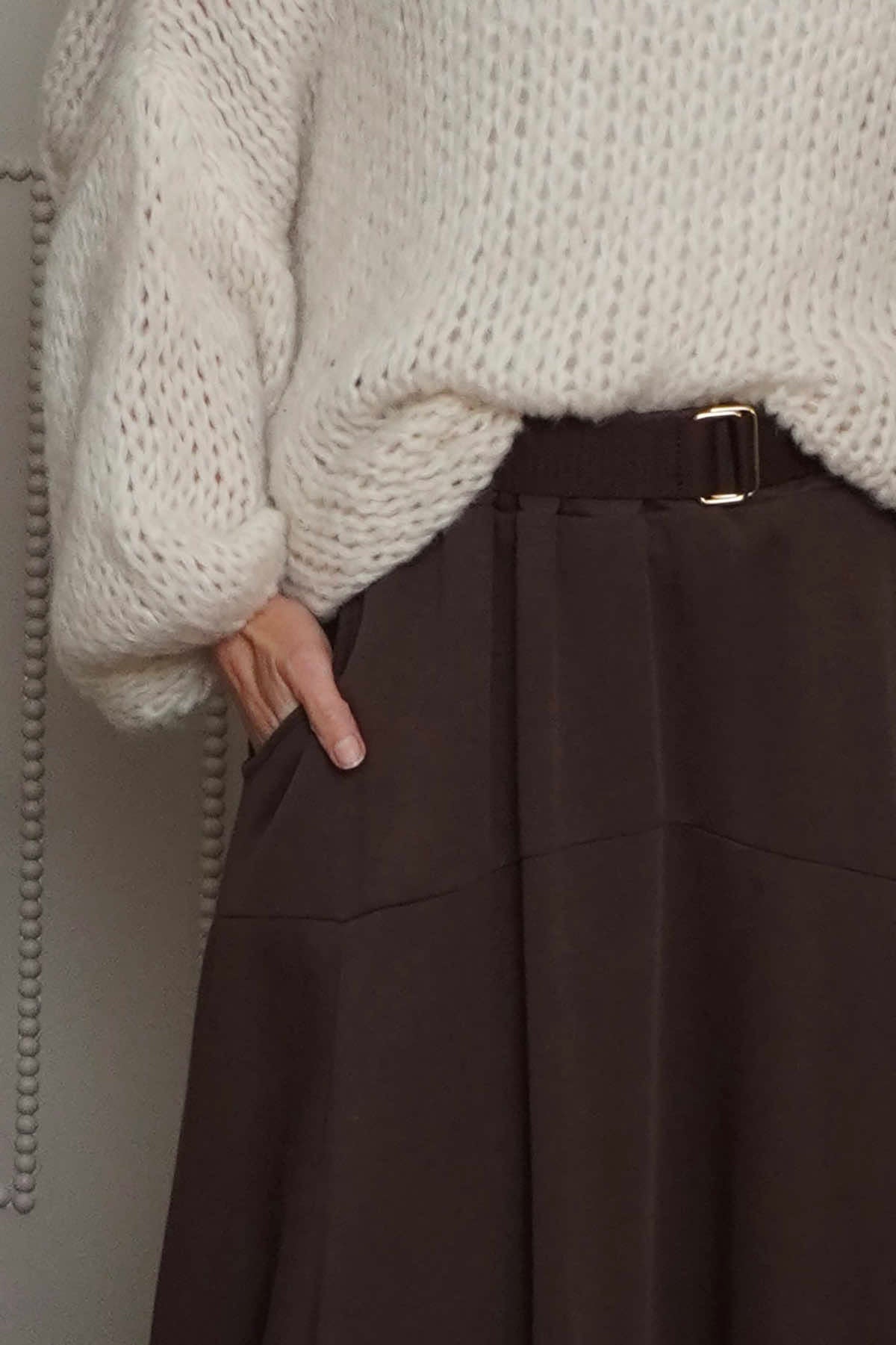 Georgetta Belted Cotton Skirt Cocoa