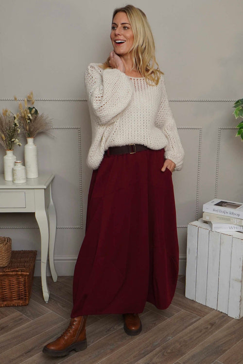 Georgetta Belted Cotton Skirt Wine - Image 2