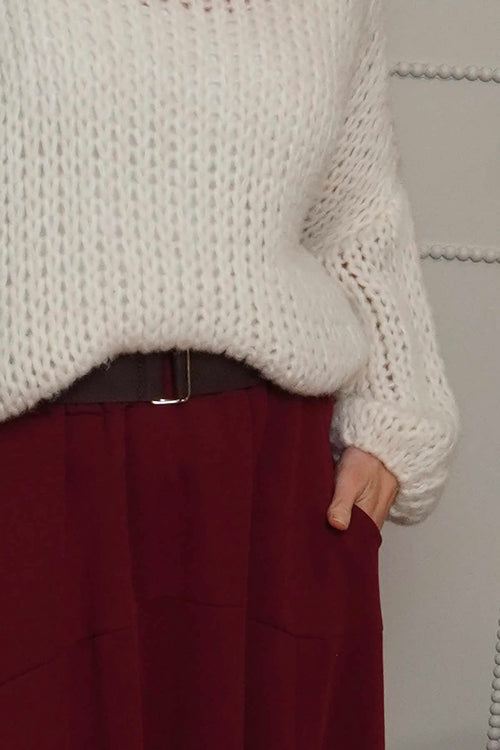Georgetta Belted Cotton Skirt Wine - Image 3