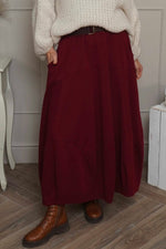Georgetta Belted Cotton Skirt Wine Wine - Georgetta Belted Cotton Skirt Wine