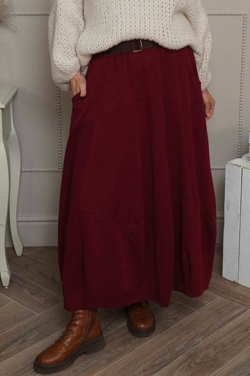 Georgetta Belted Cotton Skirt Wine - Image 1