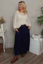 Georgetta Belted Cotton Skirt Navy Navy - Georgetta Belted Cotton Skirt Navy