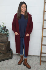 Alison Hooded Knitted Jacket Wine Wine - Alison Hooded Knitted Jacket Wine