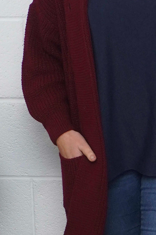 Alison Hooded Knitted Jacket Wine - Image 3