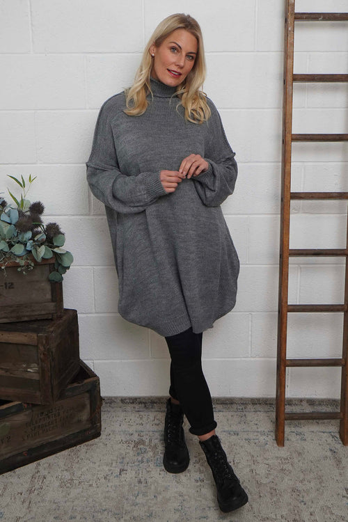 Bridie Polo Neck Knitted Tunic Grey - Image 1