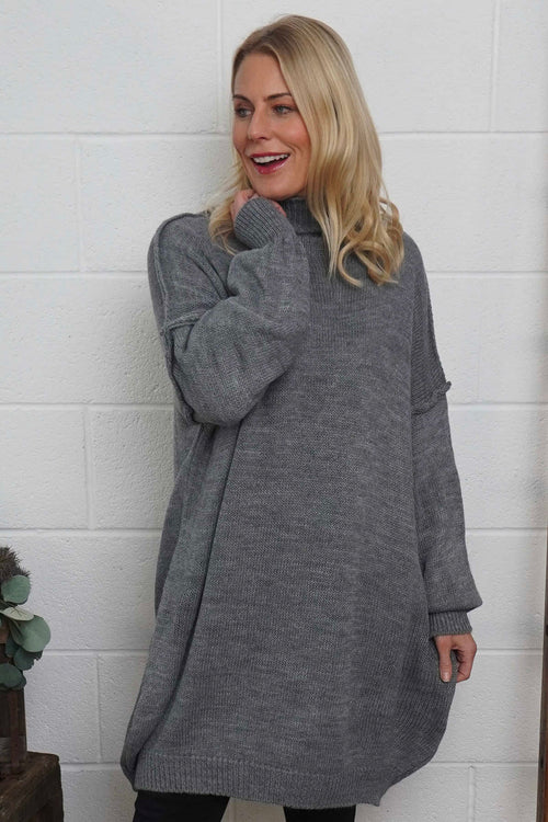 Bridie Polo Neck Knitted Tunic Grey - Image 2