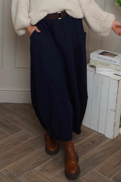 Georgetta Belted Cotton Skirt Navy - Image 2