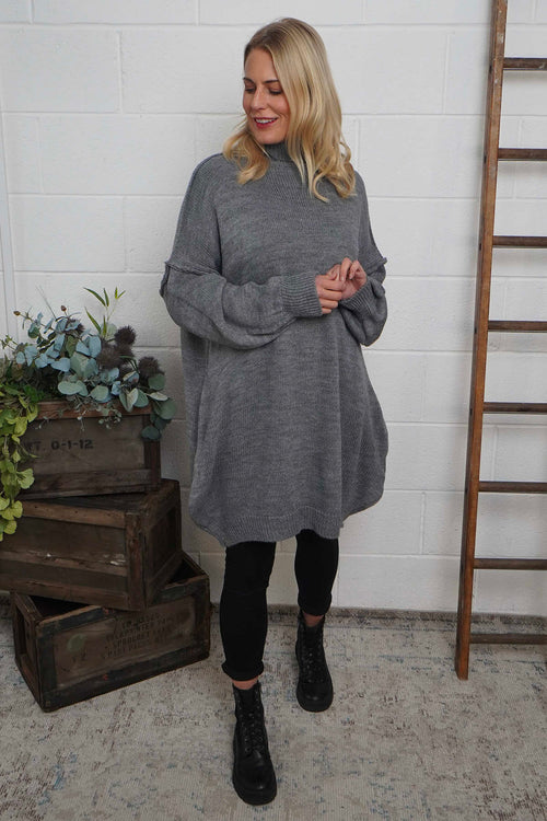Bridie Polo Neck Knitted Tunic Grey - Image 3