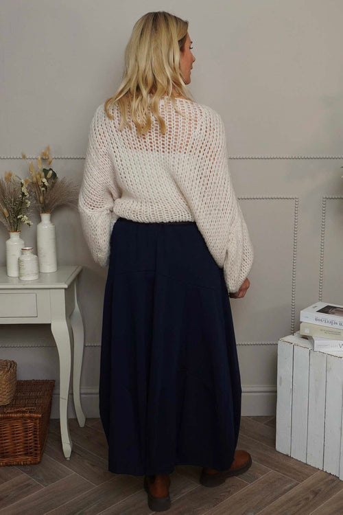 Georgetta Belted Cotton Skirt Navy - Image 4
