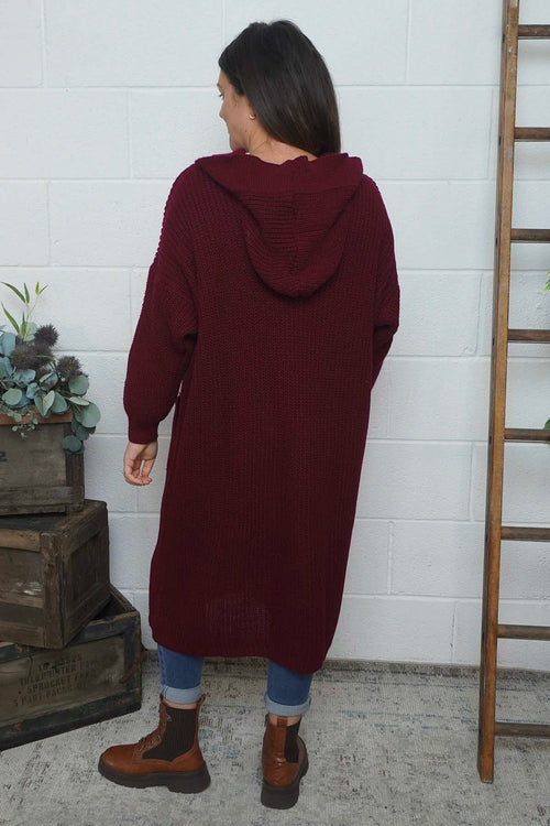 Alison Hooded Knitted Jacket Wine - Image 4