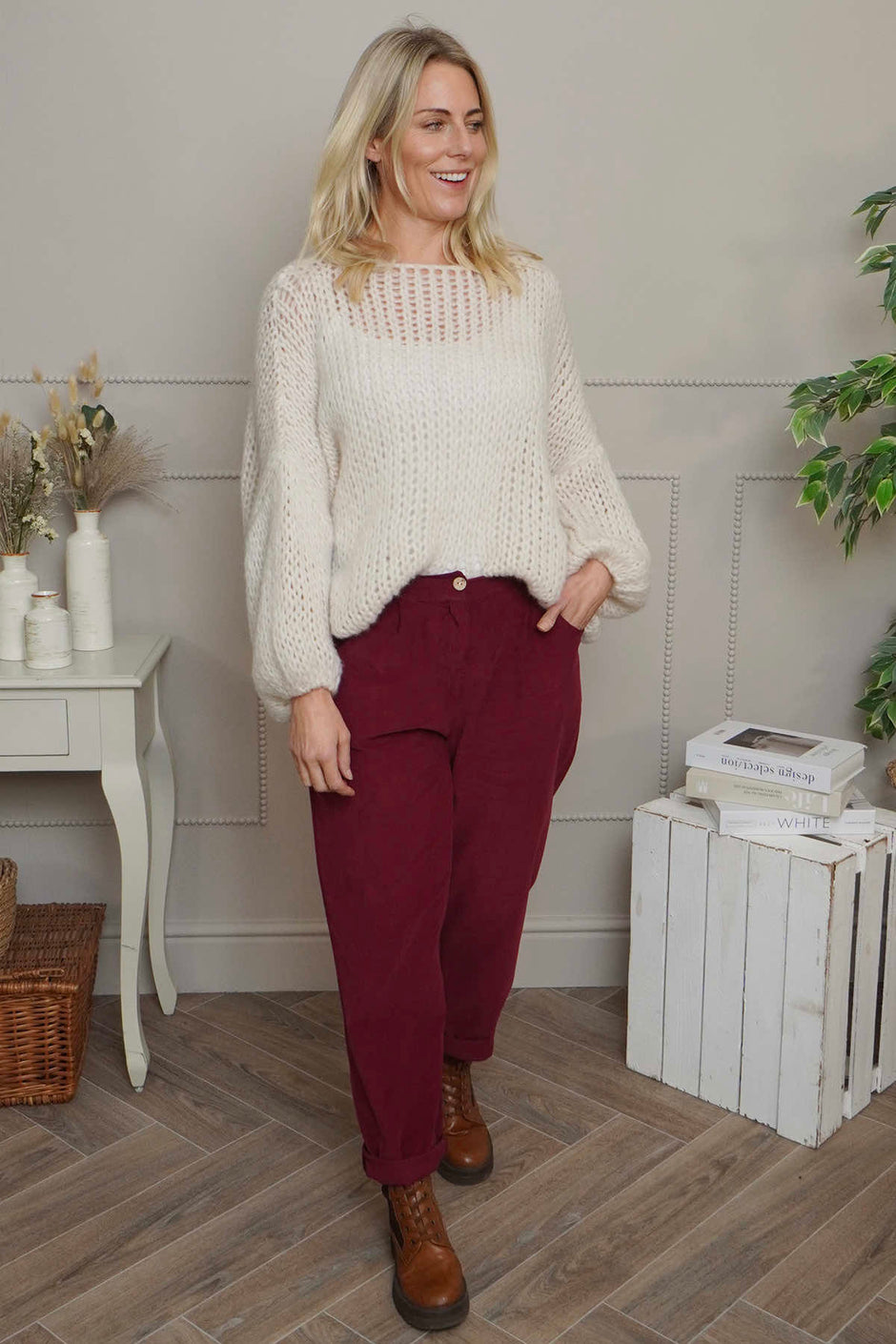 Carmella Needlecord Trousers Wine
