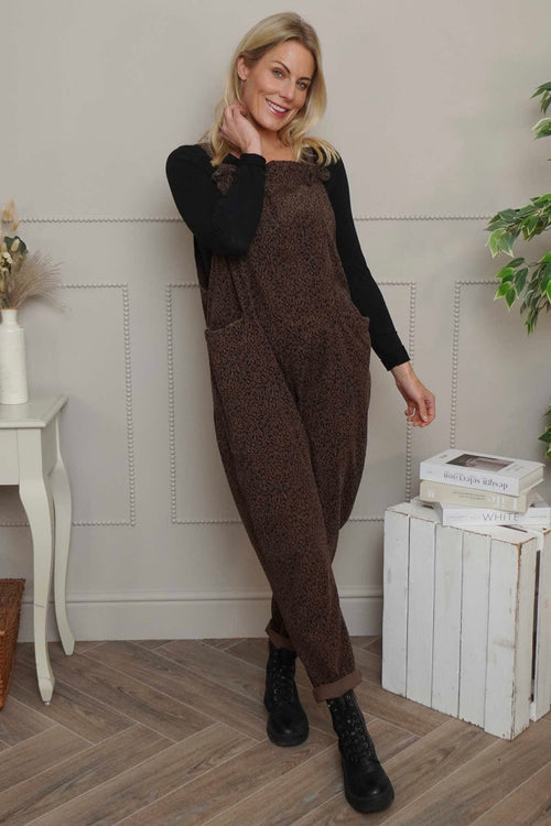 Pabo Leopard Needlecord Dungarees Cocoa - Image 1