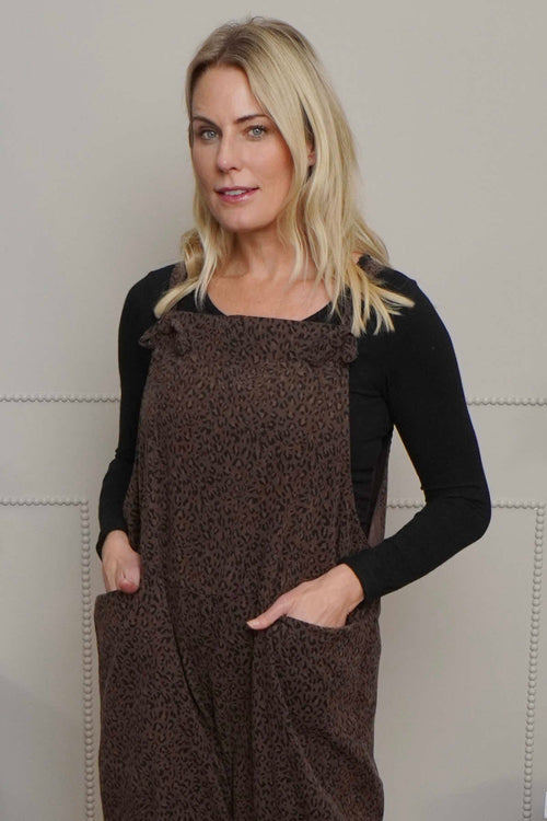 Pabo Leopard Needlecord Dungarees Cocoa - Image 2