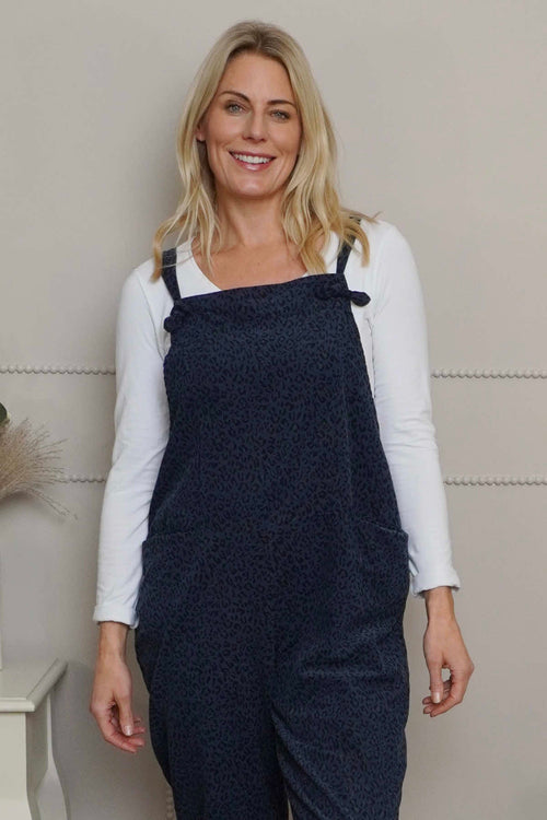 Pabo Leopard Needlecord Dungarees Navy - Image 2