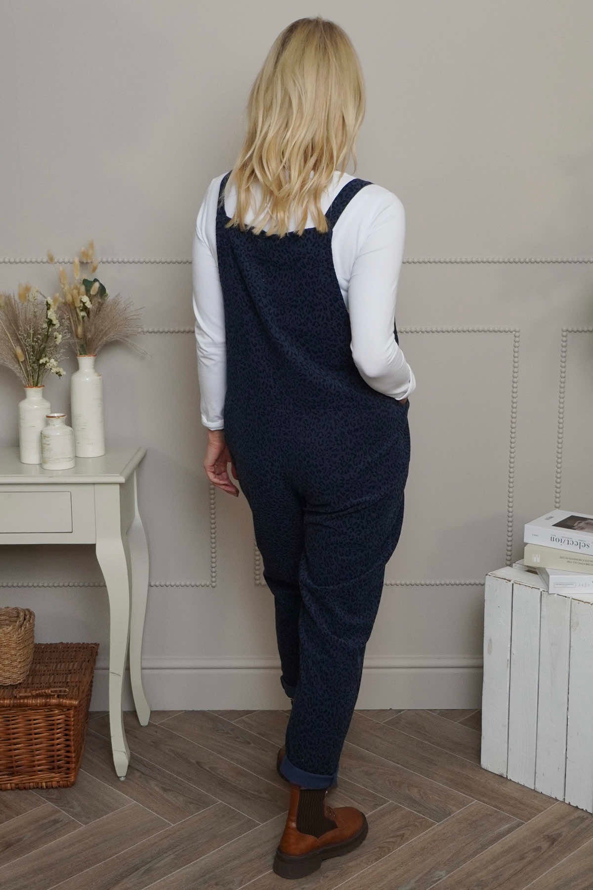 Pabo Leopard Needlecord Dungarees Navy