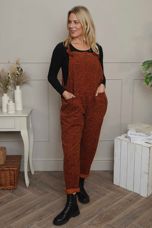 Pabo Leopard Needlecord Dungarees Burnt Orange - Image 1