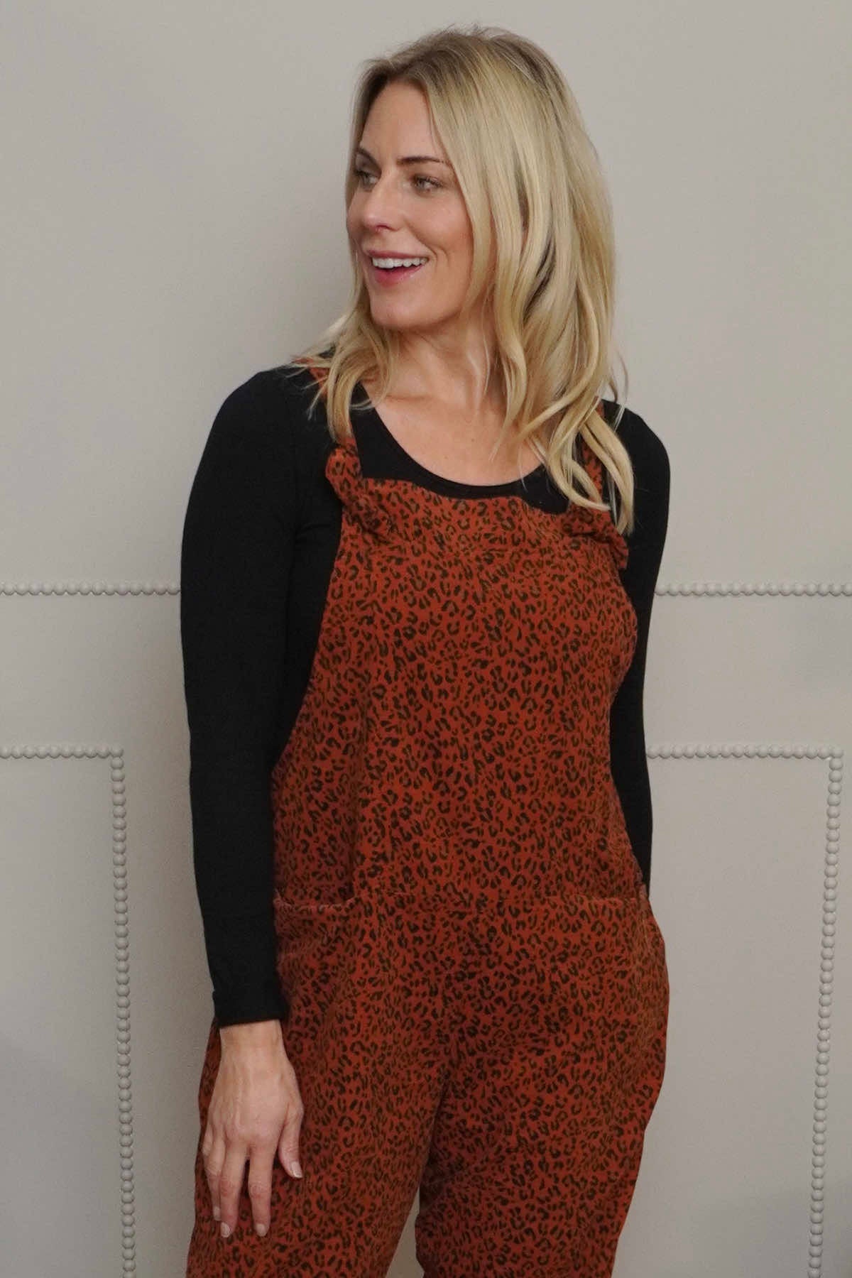 Pabo Leopard Needlecord Dungarees Burnt Orange