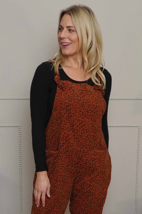 Pabo Leopard Needlecord Dungarees Burnt Orange - Image 3