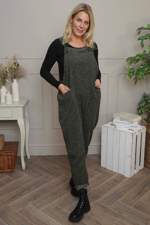 Pabo Leopard Needlecord Dungarees Khaki - Image 1