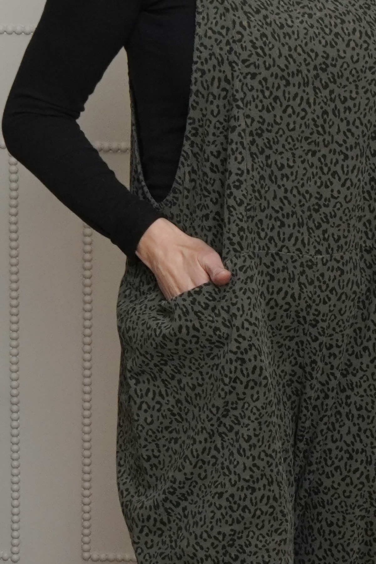 Pabo Leopard Needlecord Dungarees Khaki