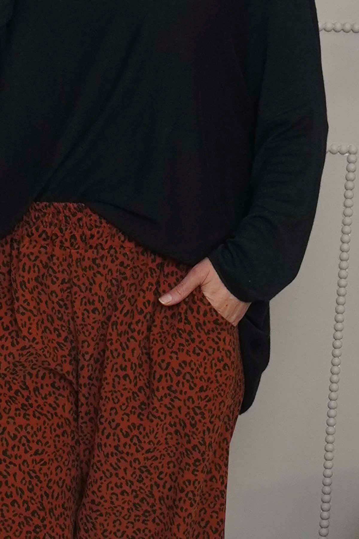 Sidonie Leopard Needlecord Trousers Burnt Orange